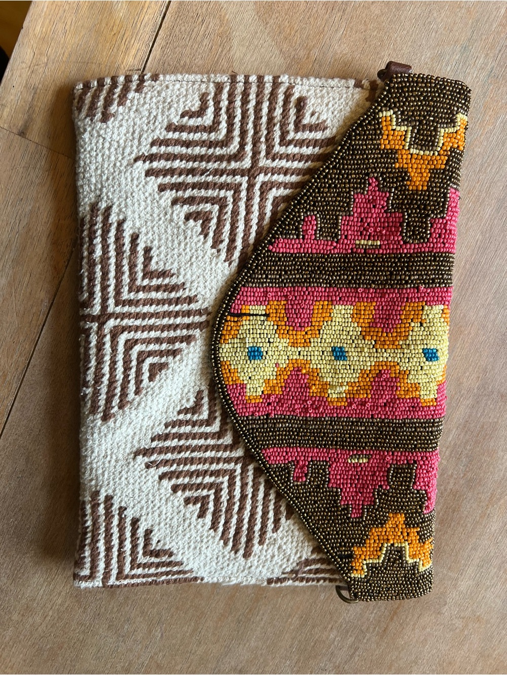 Beaded Pink & Brown Southwestern Wristlet Clutch